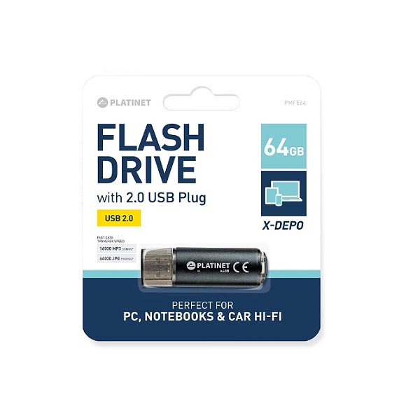 PLATINET USB 2.0 X-DEPO Flash Disk 64GB μαύρο PMFE64B - Image 2