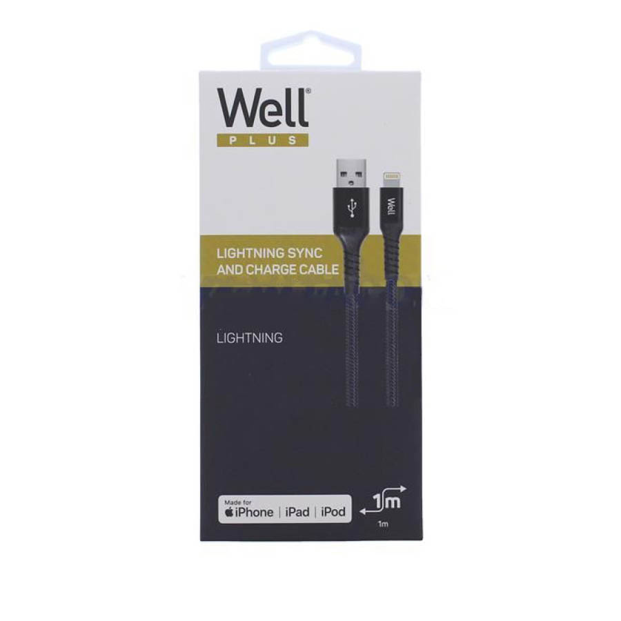 Καλώδιο USB 2.0 σε Lightning Φόρτισης - Data 1m 2.4A Μαύρο Well CABLE-USB/LIGHT-1BK05-WL - Image 2