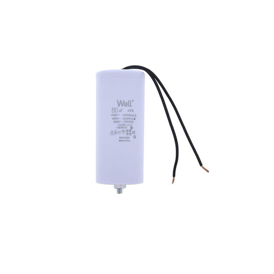 Πυκνωτής Λειτουργίας Well 80μF με καλώδιο 400V MOTCAP-80UF-WR-WL - Image 2