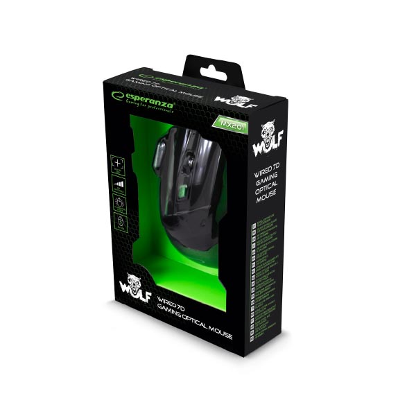 Wolf Gaming mouse ενσύρματο μαύρο/πράσινο 7 Keys 2400dpi EGM201 - Image 2