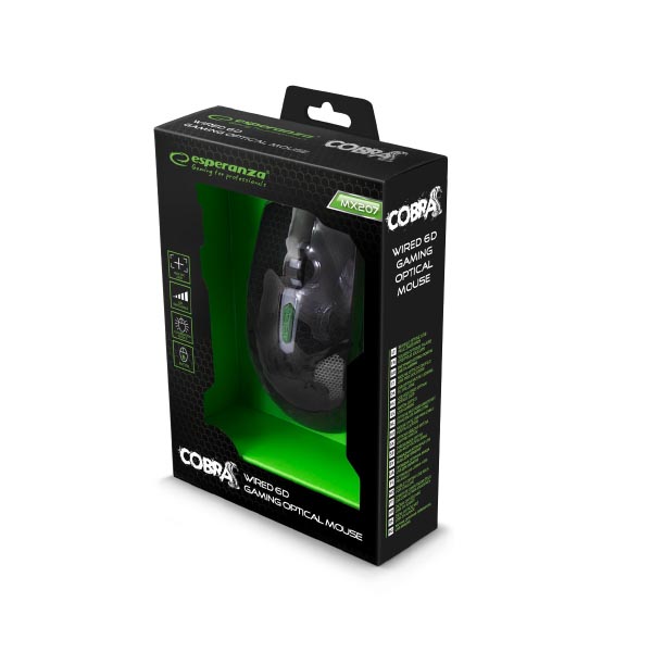 Cobra Gaming mouse ενσύρματο μαύρο/πράσινο 6 Keys 2400dpi EGM207G - Image 2