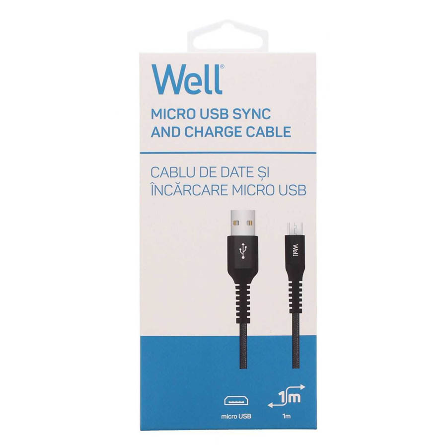 Καλώδιο USB 2.0 σε Micro USB Φόρτισης - Data 1m 2.1A Μαύρο Well USB/UUSB-1BK01-WL - Image 2