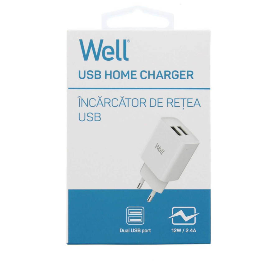 Universal 2xUSB FastTravel Wall Charger 5VDC/2.4A (12W) Λευκό Well PSUP-USB-W22401WE-WL - Image 2