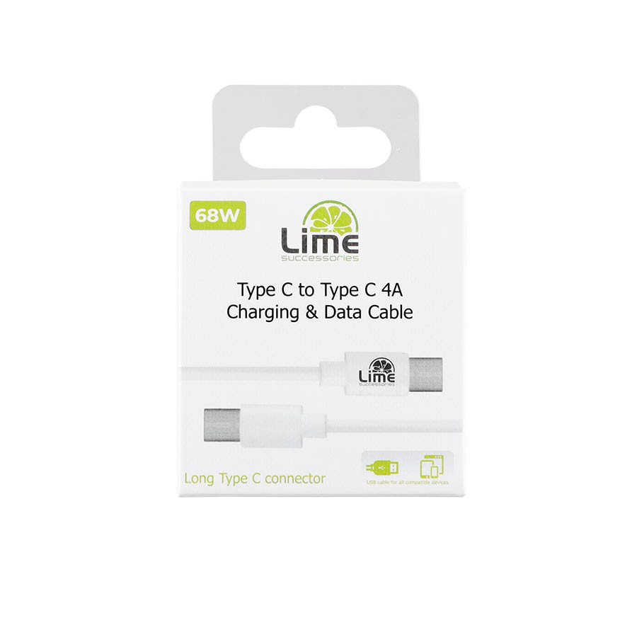 Καλώδιο Type C Long σε USB-C Type C Long 4.0A Φόρτισης - Data 1m Λευκό LCC01 Lime - Image 2