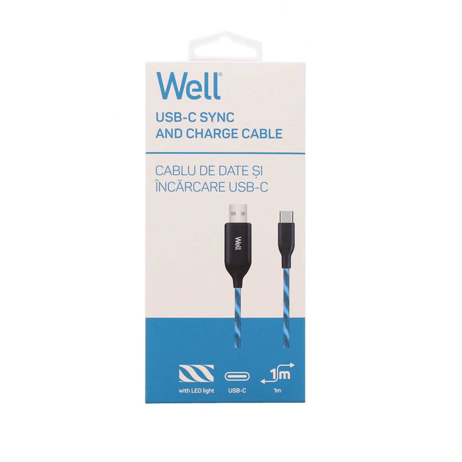 Καλώδιο 3A USB 2.0 σε Type-C Φόρτισης - Data 1m Μπλε Φωτιζόμενο Well USB/USBC-1BE03-WL - Image 2