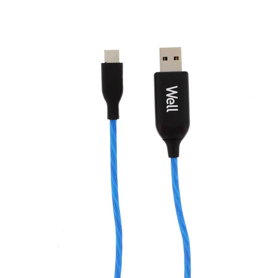Καλώδιο 3A USB 2.0 σε Type-C Φόρτισης - Data 1m Μπλε Φωτιζόμενο Well USB/USBC-1BE03-WL - Image 3