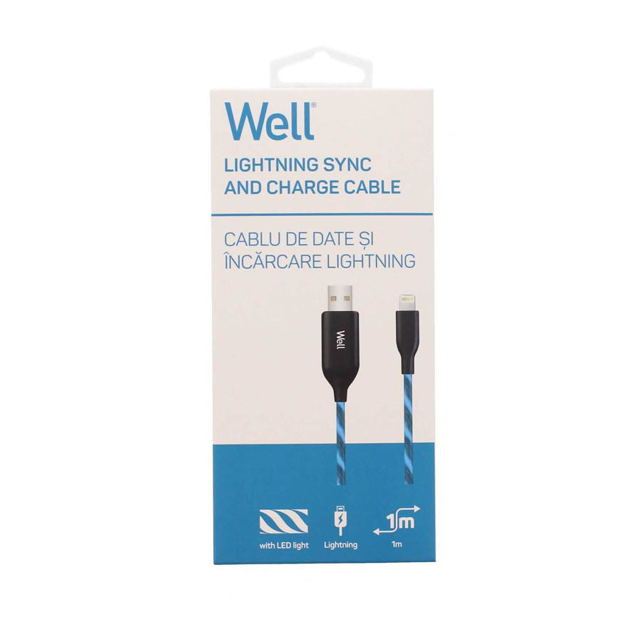 Καλώδιο 3A USB 2.0 σε Lightning Φόρτισης - Data 1m Μπλε Φωτιζόμενο Well USB/LIGHT-1BE03-WL - Image 2