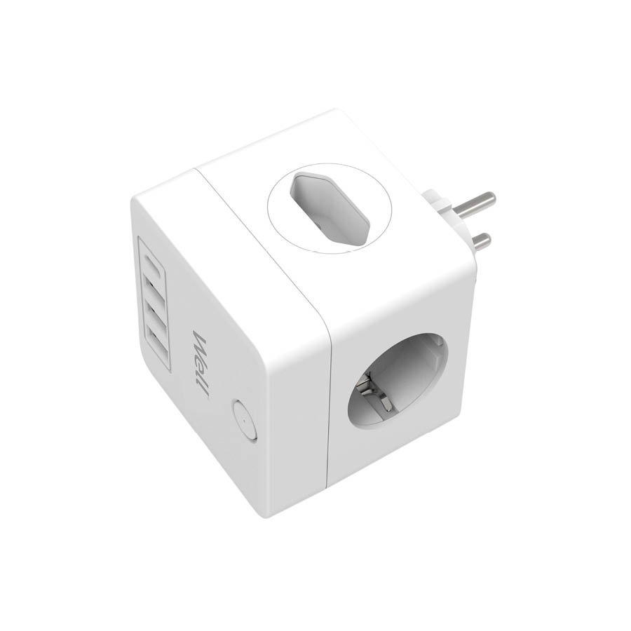 Πολύπριζο Well Κύβος 2x Schuko & 2x Euro με 3x USB Α & 1x USB Type-C PD20W με προστασία ELAD-2SH2EU- - Image 3
