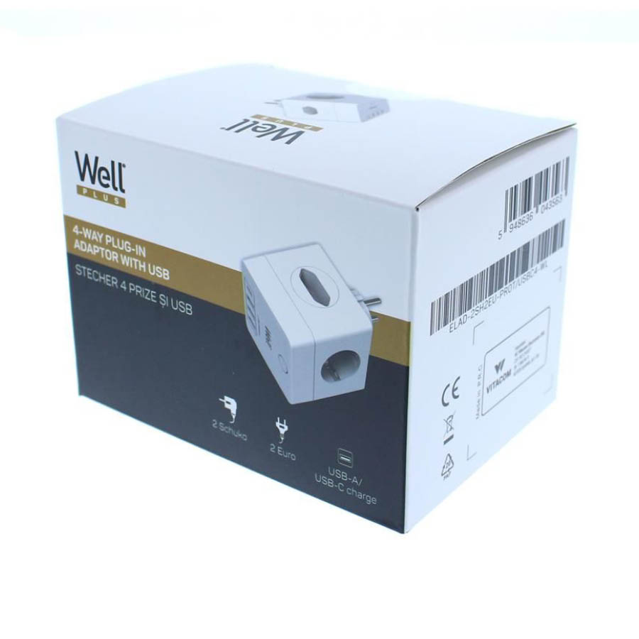 Πολύπριζο Well Κύβος 2x Schuko & 2x Euro με 3x USB Α & 1x USB Type-C PD20W με προστασία ELAD-2SH2EU- - Image 4