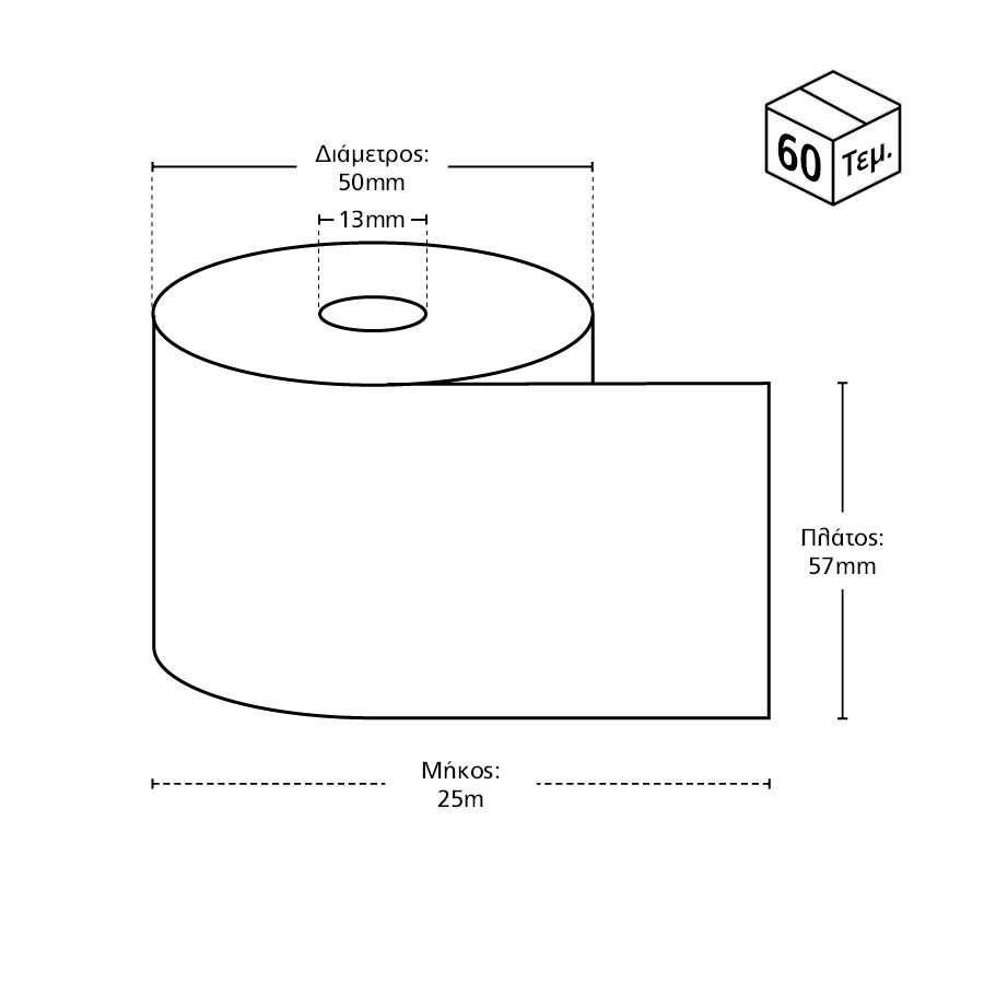 Χαρτοταινία Θερμική 57 x 50 25m (60τμχ/κιβ.) - Image 2