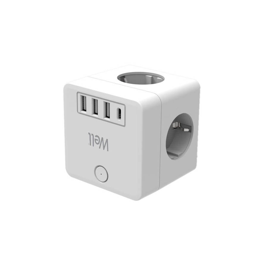 Πολύπριζο Well Κύβος 2x Schuko & 2x Euro με 3x USB Α & 1x USB Type-C PD20W με προστασία ELAD-2SH2EU- - Image 2