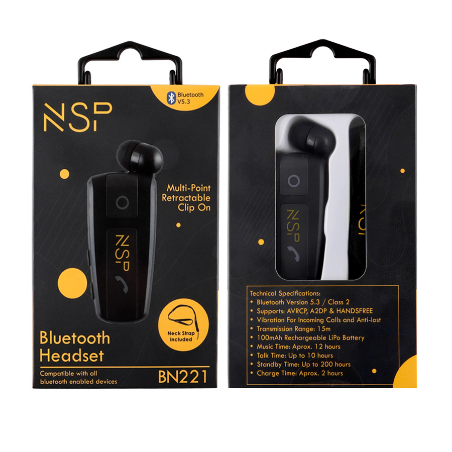 Ακουστικό Bluetooth V6.0 Retractable Clip on Headset Vibration + Anti-Lost NSP BN222 - Image 3