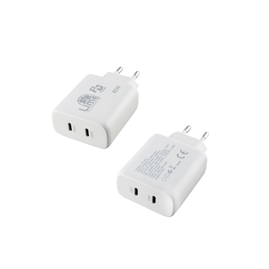 Universal Type-C PD 3.0 Dual Super Fast Travel Wall Charger 61W 4.0A & Type-C 25W Lime LTC61W