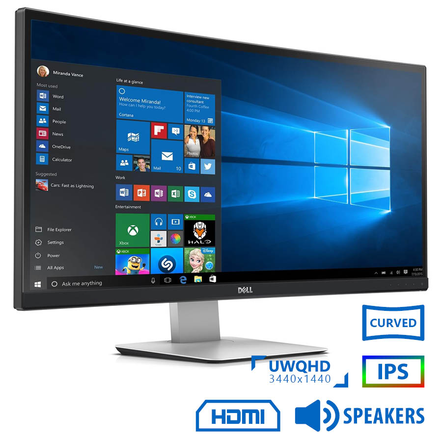 Used Monitor UltraSharp U3415WB Curved/Dell/34”UW-QHD/3440x1440/Black/w/Speakers/DP & Mini DP & HDMI