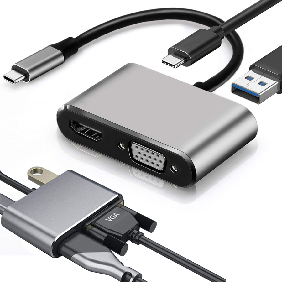 Adaptor USB-C Male σε HDMI 4K, VGA και USB 3.0 HUB με τροφοδοσία - Image 3
