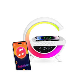 RGB LED φωτιστικό με ασύρματη φόρτιση, LCD Dispaly, Bluetooth Speaker, FM Radio, USB, AUX, Alarm LXG
