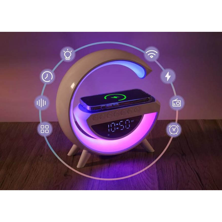 RGB LED φωτιστικό με ασύρματη φόρτιση, LCD Dispaly, Bluetooth Speaker, FM Radio, USB, AUX, Alarm LXG - Image 4