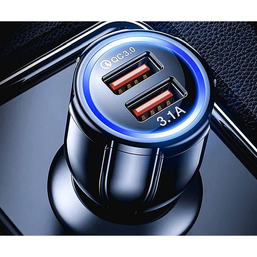 Universal 2xUSB Fast Car Charger QC 3.0 5V/3.1A Μαύρος - Image 2