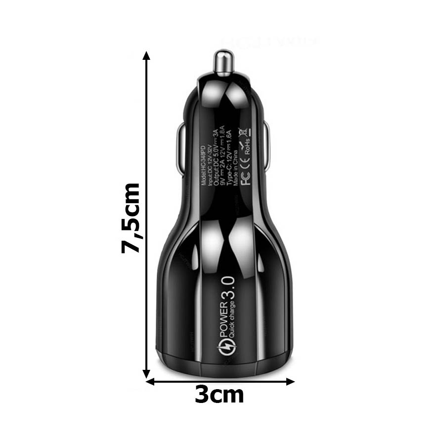 Universal 2xUSB Fast Car Charger QC 3.0 5V/3.1A Μαύρος - Image 4