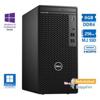 Dell 3080 Tower i3-10105/8GB DDR4/256GB M.2 SSD/No ODD/10P Grade A+ Refurbished PC