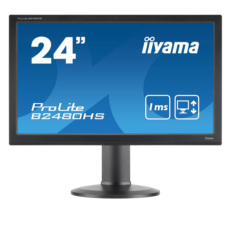 Used (A-) Monitor B2480HS LED/IIyama/24”FHD/1920x1080/Wide/Black/w/Speakers/Grade A-/D-SUB & DVI-D & - Image 2
