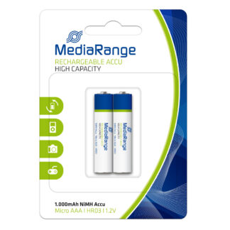 MediaRange High Capacity Rechargeable NiMH Accus Micro AAA|HR03|1.2V Pack 2 (MRBAT122)