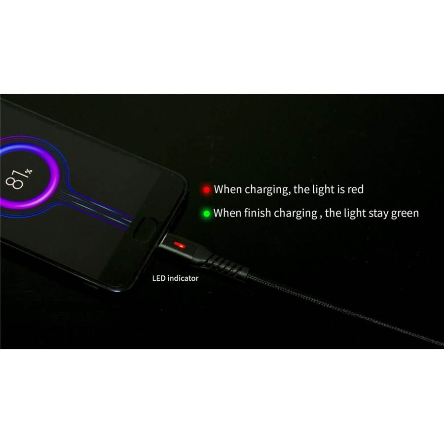 Καλώδιο 3A USB 2.0 σε Type-C Φόρτισης - Data με ένδειξη φόρτισης 1m Μαύρο Well CABLE-USB/USBC-1BK04- - Image 3