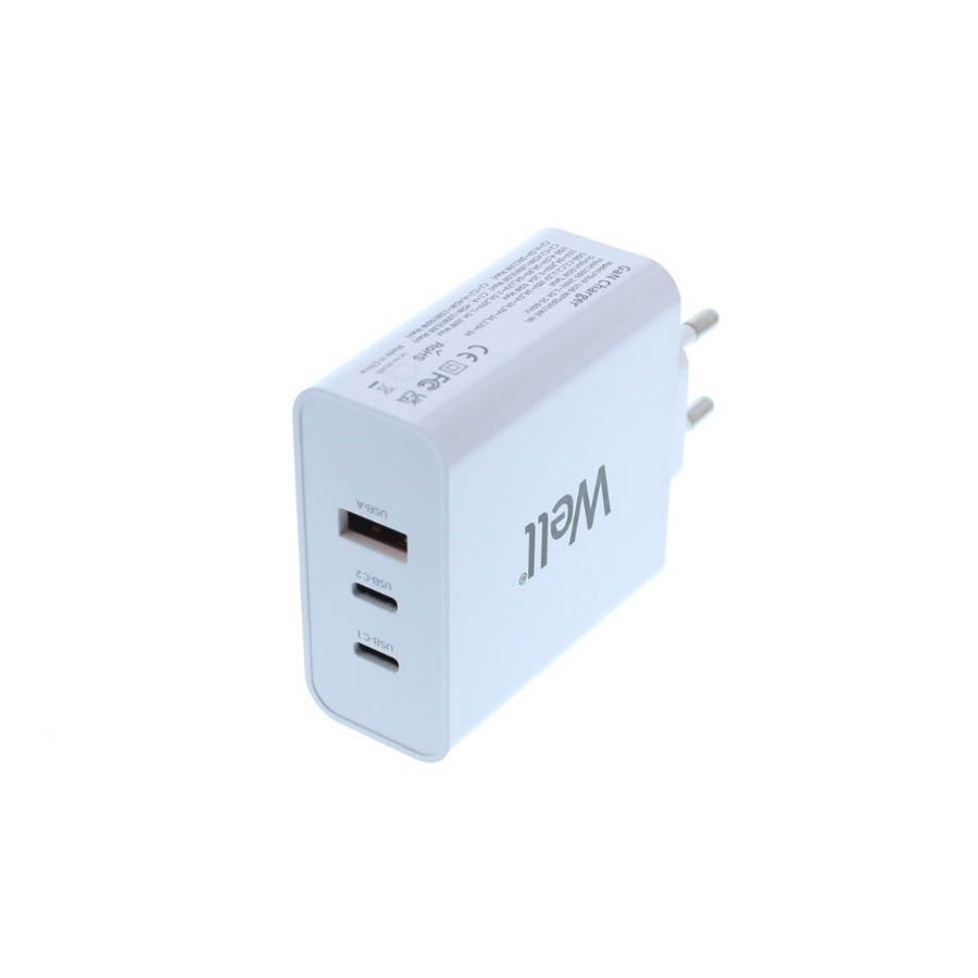 Universal USB 3.0/2xUSB-C FastTravel Wall Charger 65W Λευκό Well PSUP-USB-WPQ6501WE-WL - Image 2