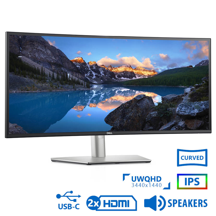 Used Monitor UltraSharp U3421WE Curved/Dell/34”UW-QHD 60Hz/3440x1440/Silver/Black/w/Speakers/DP & 2x