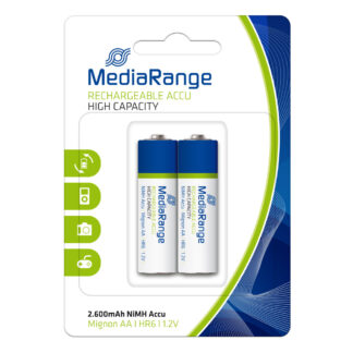 MediaRange High Capacity Rechargeable NiMH Accus Mignon AA|HR6|1.2V Pack 2 (MRBAT123)