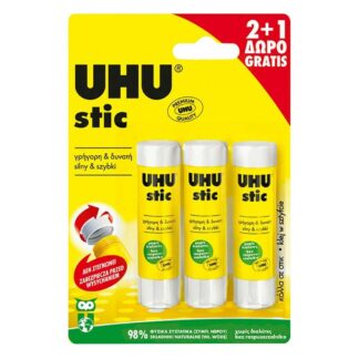 Κόλλα UHU Stick για Χαρτί 3τμχ 8.2gr Χωρίς Διαλύτες (UHU41275)