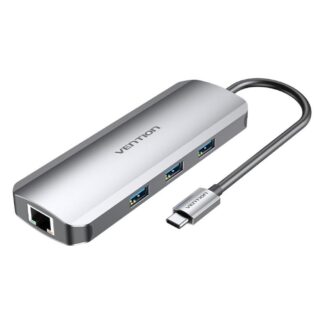 VENTION Type-C to HDMI/USB 3.0*3/RJ45/SD/TF/TRRS 3.5mm/PD 100W Docking Station 0.15M Gray Aluminum Alloy Type (TOLHB) (VENTOLHB)