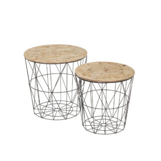 Bakaji Σετ 2 Τραπεζάκια Σαλονιού Τραπέζια για Καναπέ Χρώμα Μαύρο σε Μέταλλο και Ξύλο (2840434) (BAK2840434)