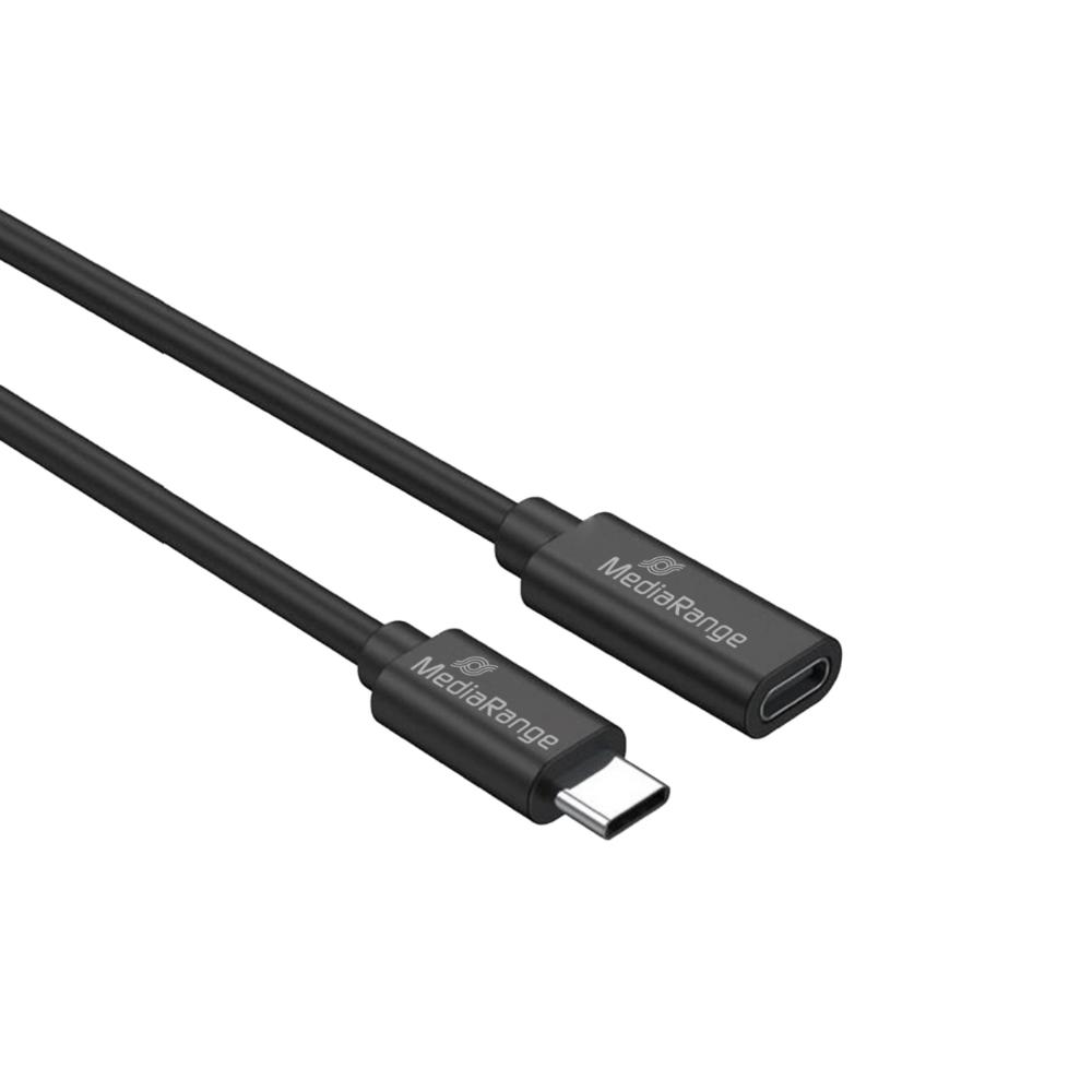 MediaRange USB Type-C® Extension Cable, Plug to Socket, USB 3.2 Gen 1x1 5 Gbps, USB-C Power Delivery enabled 60W max., 2.0m, Black (MRCS245)