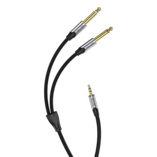 VENTION Cotton Braided TRS 3.5mm Male to 2*6.5mm Male Audio Cable 1.5M Gray Aluminum Alloy Type (BARHG) (VENBARHG)