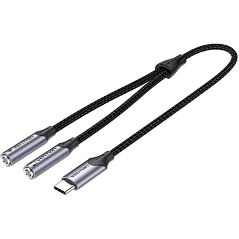 VENTION Type-C Male to TRS Audio & Mic Splitter 0.3M Gray Aluminum Alloy Type (BGPHY) (VENBGPHY)
