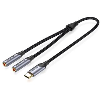 VENTION Type-C Male to 2*3.5mm Earphone Jack Adapter 0.3M Gray Aluminum Alloy Type (BGNHY) (VENBGNHY)
