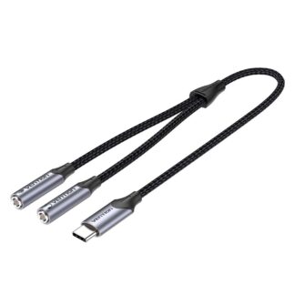 VENTION Cotton Braided 3.5mm Female to 2RCA Female Splitter Cable 0.3M Gray Aluminum Alloy Type (BCOHY) (VENBCOHY)