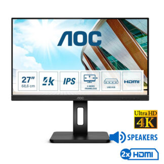 Used Monitor U27P2 IPS/AOC/27``Ultra HD 4k/3840x2160/Wide/Black/w/Speakers/DP & 2xHDMI & USB 3.0 HUB