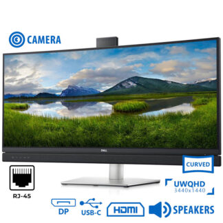 Used Monitor C3422WE Curved Video Conferencing/Dell/34``UW-QHD/w/Camera/3440x1440/Black/w/Speakers/D