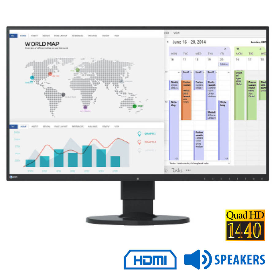 Used Monitor FlexScan EV2750 Q-LED/Eizo/27``QHD/2560x1440/Wide/Black/w/Speakers/DVI-D & DP & HDMI & - Image 2