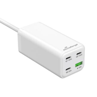 MediaRange 100W GaN Fast Charging Station, 1.5m Cable (EU-Plug), 3x USB-C and 1x USB-A, USB-C® Power Delivery and Quick Charge enabled, White (MRMA124)