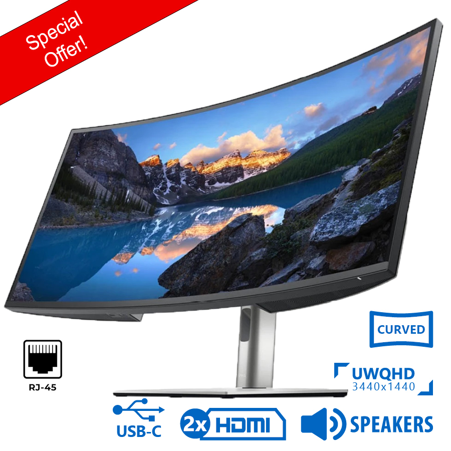 Used Monitor UltraSharp U3421WE Curved/Dell/34”UW-QHD 60Hz/3440x1440/Silver/Black/w/Speakers/DP & 2x - Image 2