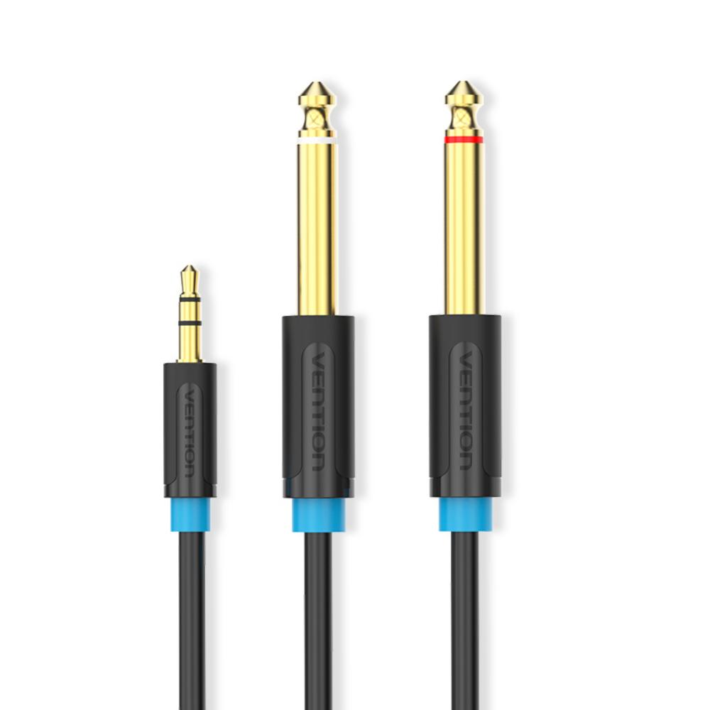 VENTION 3.5mm Male to 2*6.5mm Male Audio Cable 0.5M Black (BACBD) (VENBACBD)
