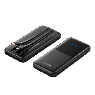 VENTION 10000mAh Power Bank (Micro-USB + USB-C + USB-A/USB-A) with Built-in USB-C and Lightning Cables 22.5W Black LED Display Universal Type (FHOB0-TY) (VENFHOB0-TY)