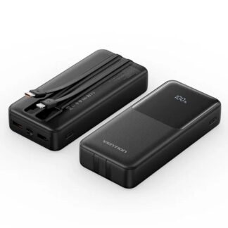 VENTION 20000mAh Power Bank (Micro-USB + USB-C + USB-A/USB-A) with Built-in USB-C and Lightning Cables 22.5W Black LED Display Universal Type (FHPB0-TY) (VENFHPB0-TY)