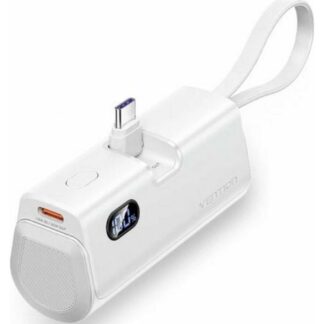 VENTION LED Display 4800mAh Power Bank (USB-C + Lightning + USB-C) 22.5W White Foldable USB-C Type (FHQW0) (VENFHQW0)
