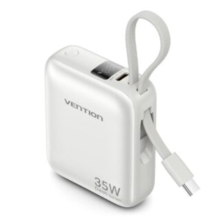 VENTION 10000mAh Mini Power Bank (USB-C + USB-C/Lightning) with Built-in USB-C and Lightning Cables 45W Beige (FKMN0) (VENFKMN0)