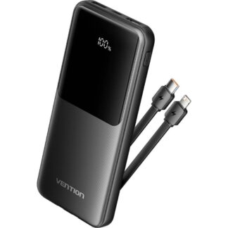 VENTION 10000mAh Power Bank (USB-C + USB-A) with Built-in Cable 22.5W Black LED Display Type (XGYB0-39-TY) (VENXGYB0-39-TY)