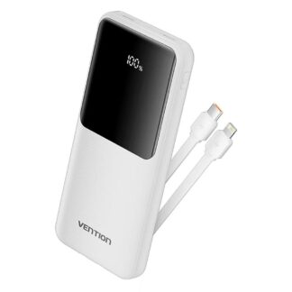 VENTION 10000mAh Power Bank (USB-C + USB-A) with Built-in Cable 22.5W White LED Display Type (XGYW0-39-TY) (VENXGYW0-39-TY)